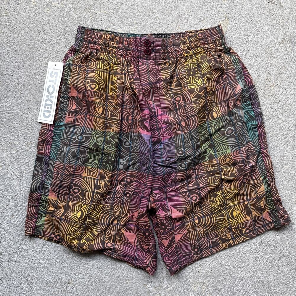 Deadstock VINTAGE 80s 90s STOKED Swim Trunks SHORTS 100% COTTON NOS NWT Small S
